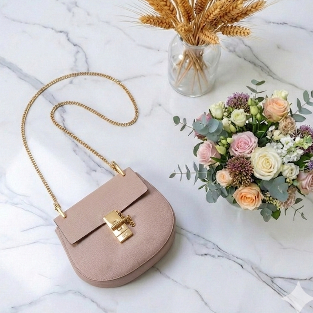 Chloé Drew Small Cement Pink Grained Lambskin Crossbody Bag ✨ - Picture 4 of 17